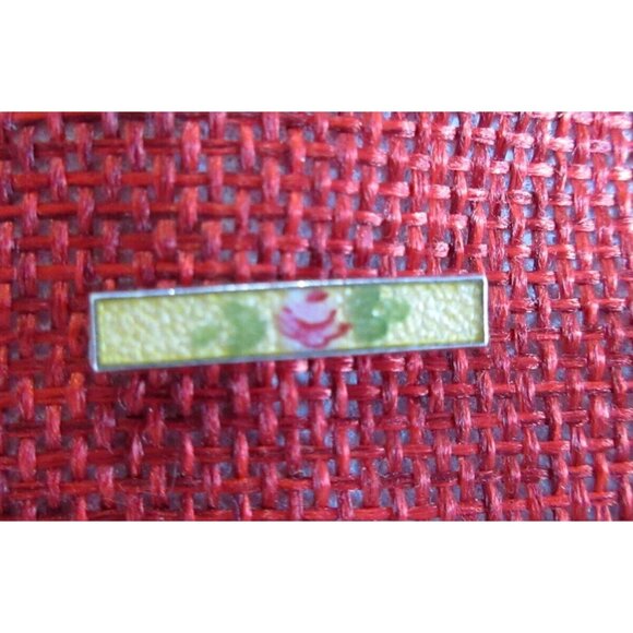 Enamel 'Rose' Art Nouveau Small Tiny Bar Pin Marked Sterling Silver LSP Co .75" - Picture 1 of 8